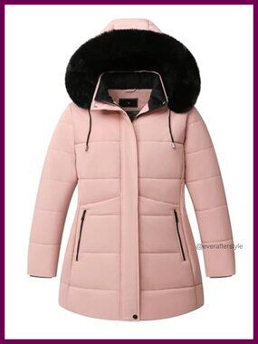 Women's Plus Size Quilted Winter Parka Down Alternative Coat Warm Zip Pockets